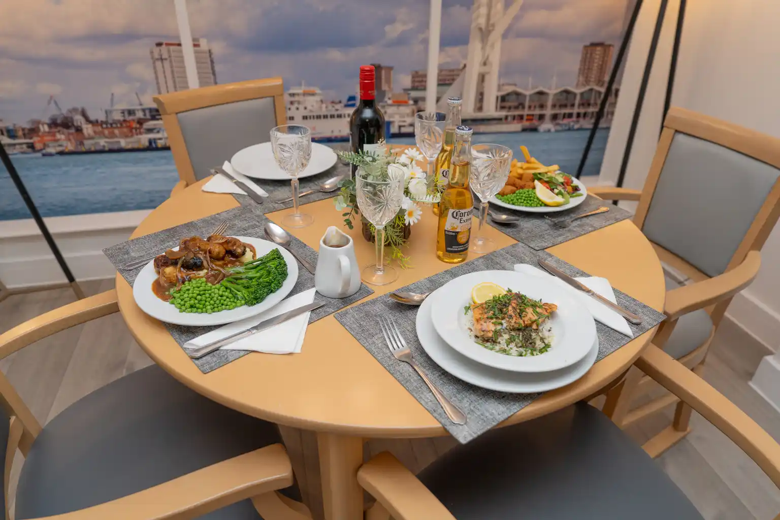Freshly prepared home-cooked meals served at an English Oak dining table